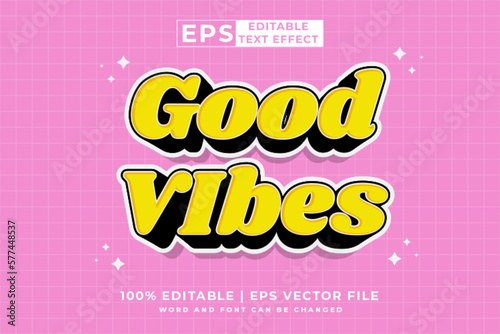 Editable text effect Good Vibes 3d cartoon style premium vector photo