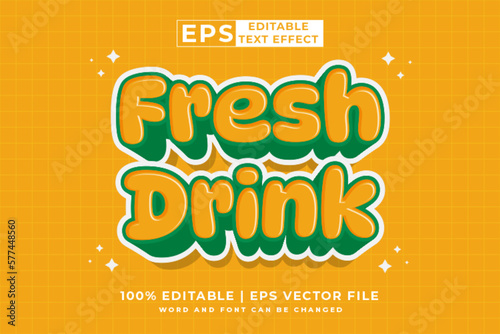 Editable text effect Fresh Drink 3d cartoon style premium vector