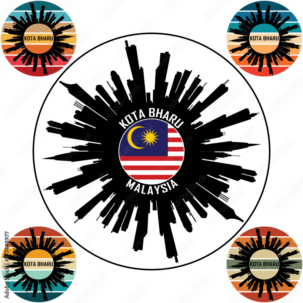 Kota Bharu Malaysia Flag Skyline Silhouette Kota Bharu Malaysia Lover