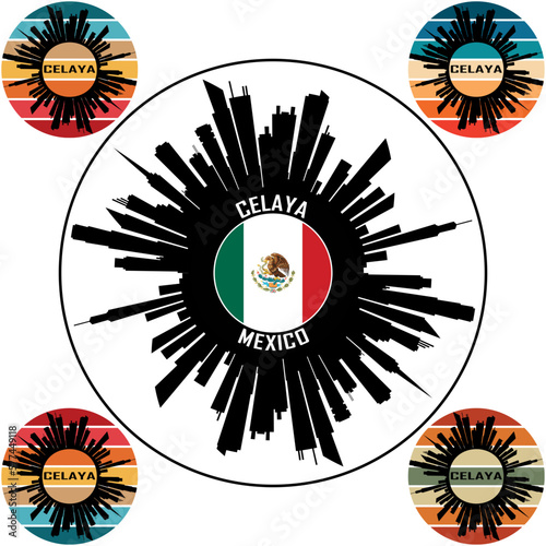 Celaya Mexico Flag Skyline Silhouette Celaya Mexico Lover Travel Souvenir Sticker Vector Illustration SVG EPS AI photo
