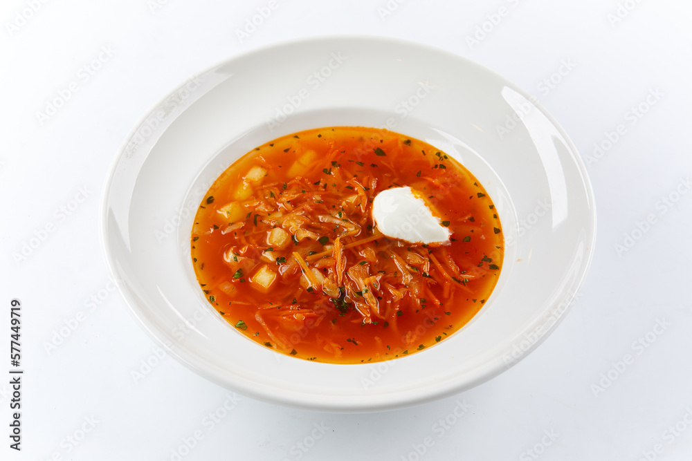 vegetable soup on the white background vegetable soup on the white background