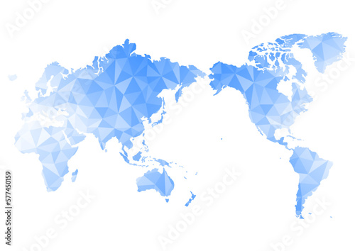 世界地図（日本中心）のイラスト: 青色ポリゴン背景