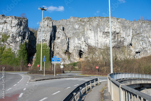 Old rocks in Namur with highway near it.