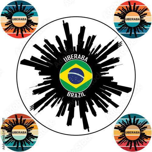 Uberaba Brazil Flag Skyline Silhouette Uberaba Brazil Lover Travel Souvenir Sticker Vector Illustration SVG EPS AI photo