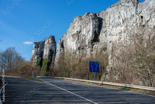 Old rocks in Namur with highway near it.