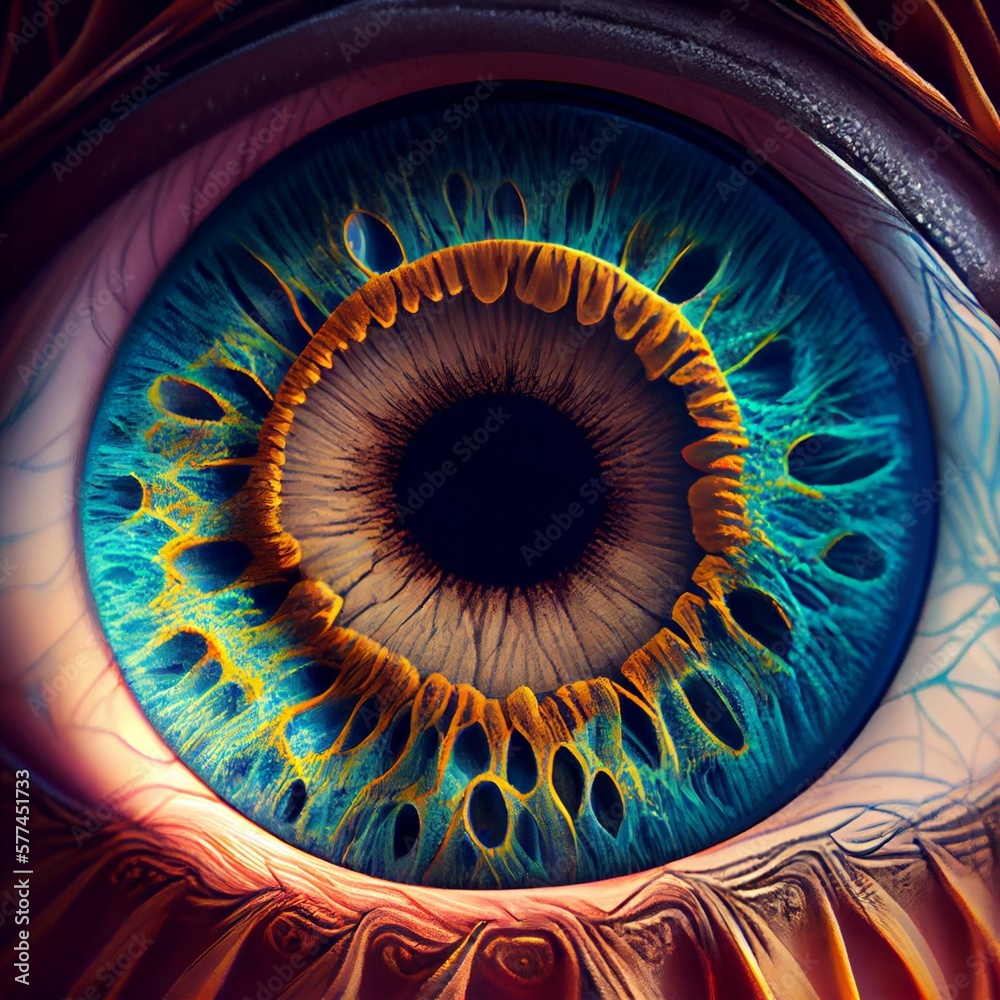 Macro image. Detailed human eye look from the microscope. Generative AI.