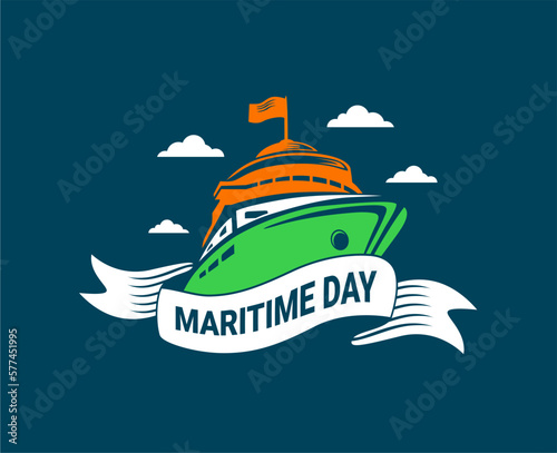 maritime day logo template with ship illustration