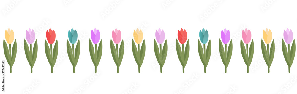 Banner with different tulips, colorful flowers set, spring and summer themes. Vector illustration sketch template Banner with different tulips, colorful flowers set, spring and summer themes. Vector illustration sketch template