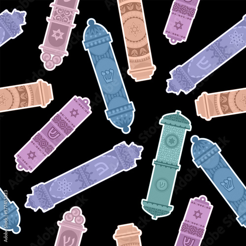 Multi-colored decorated mezuzahs (doorposts). Seamless background pattern