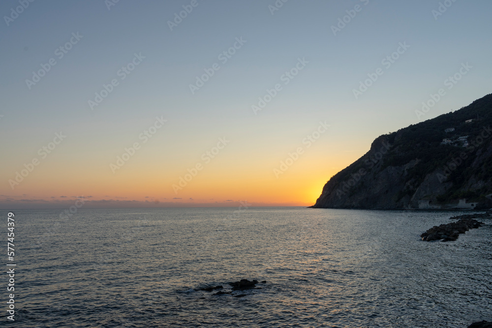 sunset over the calm sea