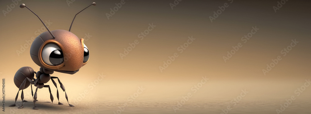 banner with empty space. Cute Cartoon Ant Character with Room for Copy. Empty flat background. Generative ai. banner with empty space. Cute Cartoon Ant Character with Room for Copy. Empty flat background. Generative ai.