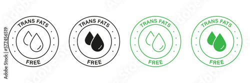 Trans Fat Free Green and Black Icon Set. Zero Transfat Oil in Product Food Label. Healthy Nutrition Choice Symbol. Cholesterol Free Sign. Low Trans Fat Logo. Isolated Vector Illustration