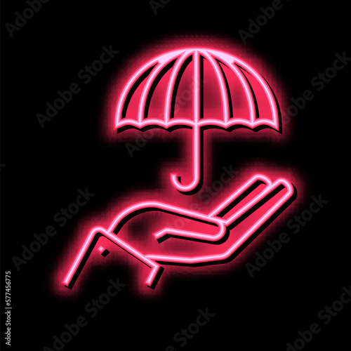 umbrella on hand rain protection neon glow icon illustration