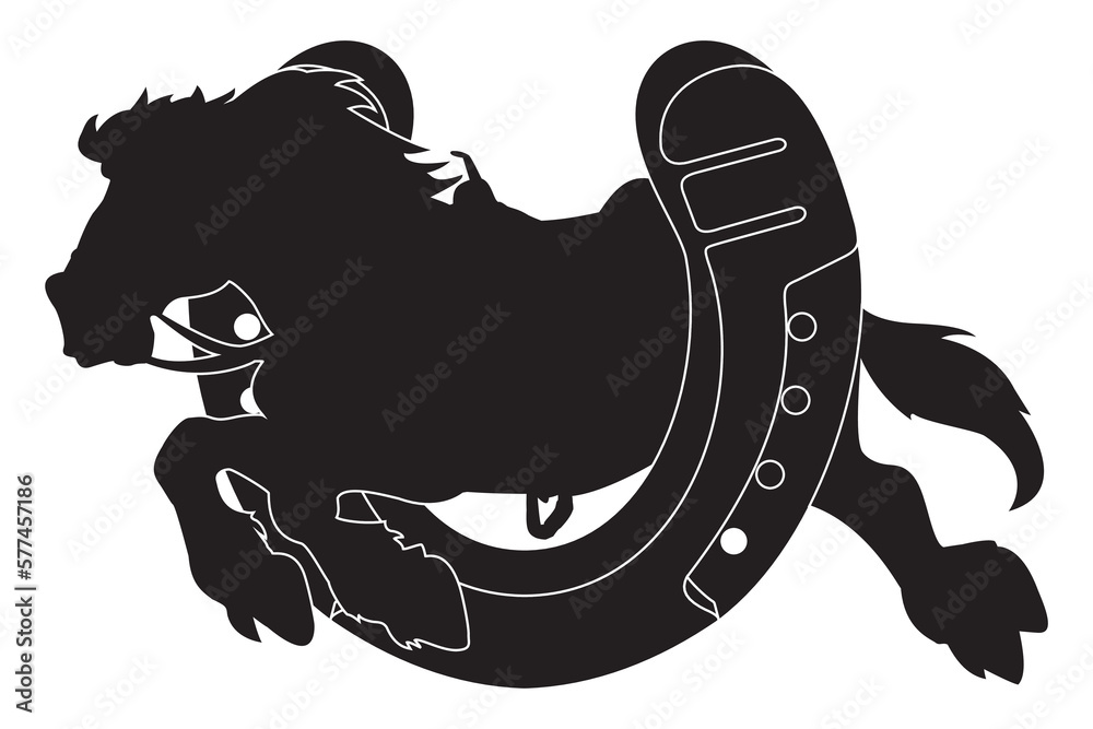 a muscular black horse running through a horseshoe a muscular black horse running through a horseshoe