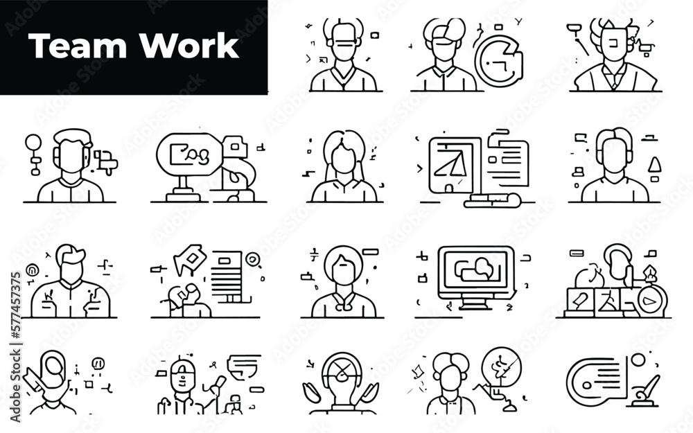 Teamwork and Business People thin line icons collection. Teamwork editable stroke icon set.Team signs. Vector illustration
