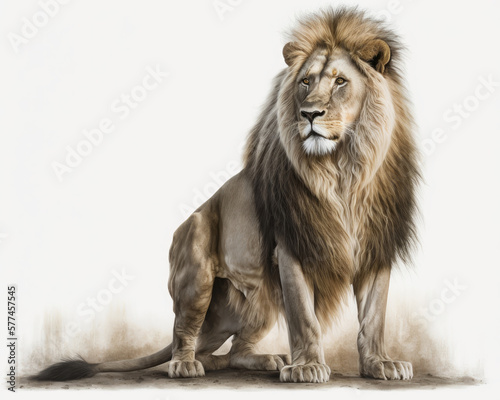 Illustration of Lion isolated on white background. Generative AI
