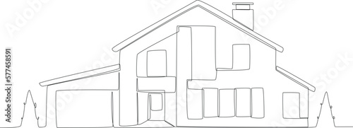 A family house in the city. Housing one line illustration.