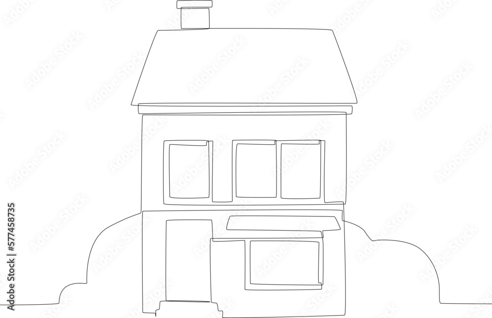 A minimalist two-floor house architecture. Housing one line illustration. A minimalist two-floor house architecture. Housing one line illustration.