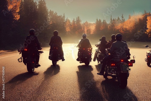 Print op canvas Group of friends riding motorcycles in the fall in Canada