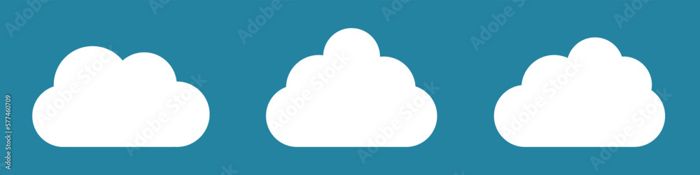 White cartoon clouds set isolated on blue background. Collection of different clouds for background template, wallpaper and fluffy sky design. Flat clouds concept. Clouds vector illustration White cartoon clouds set isolated on blue background. Collection of different clouds for background template, wallpaper and fluffy sky design. Flat clouds concept. Clouds vector illustration