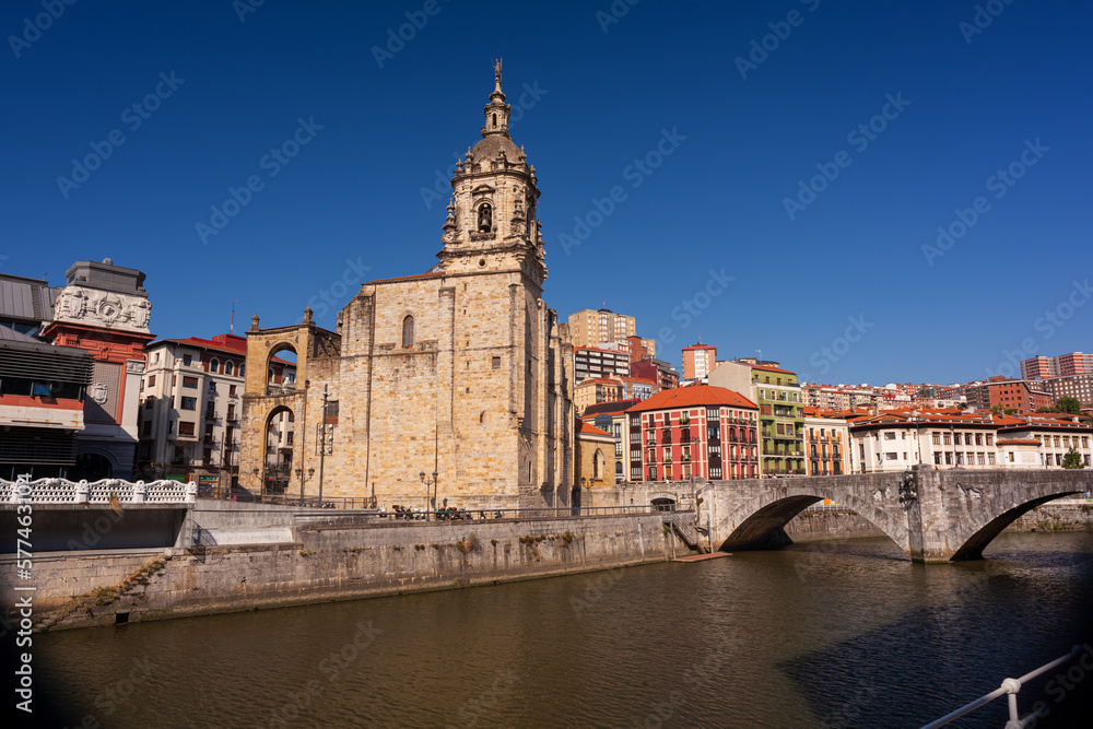 The church and the bridge of San Anton in Bilbao