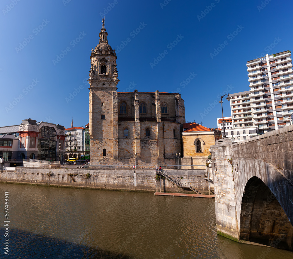 San Anton church and the Ribera market, in the old town of Bilbao, Basque Country, Spain