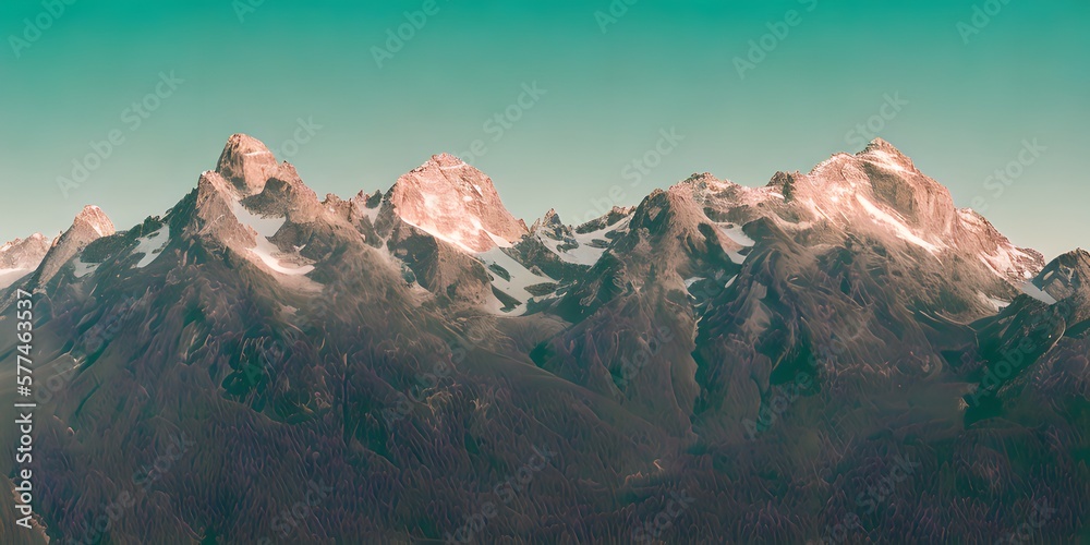 Panorama of snowy mountains ai Generated, generative AI, CGI graphics