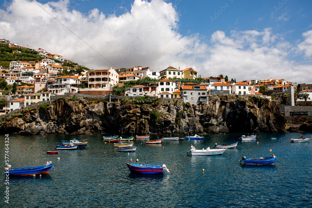 View of Camara de Lobos, small fisherman village on Madeira island.
