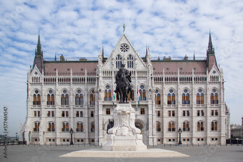 Equestrian statue of Gyula Andrassy at Lajos Kossuth Square in front of the Hungarian Parliament in Budapest, Hungary photo