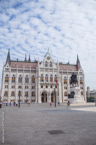 Equestrian statue of Gyula Andrassy at Lajos Kossuth Square in front of the Hungarian Parliament in Budapest, Hungary