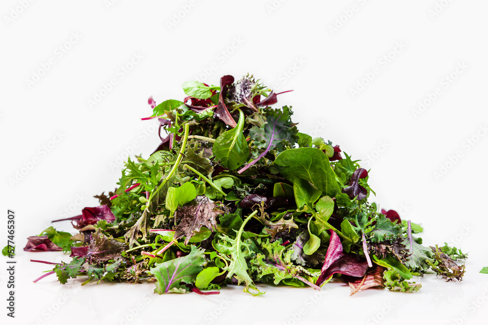 Heap of Salad mix of herbs leaves background. Fresh Salad background
