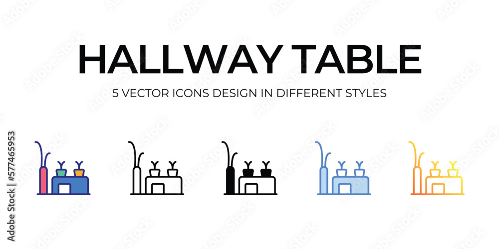 hallway table Icon Design in Five style with Editable Stroke. Line, Solid, Flat Line, Duo Tone Color, and Color Gradient Line. Suitable for Web Page, Mobile App, UI, UX and GUI design.