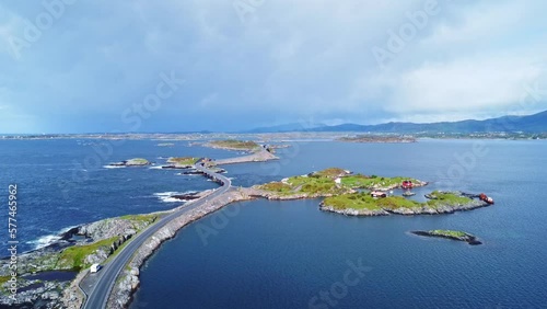 Aerial view of the Atlantic Ocean Road Atlanterhavsveien in Norway	
 photo