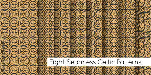 Seamless texture celtic style. Original ethnic ornaments set.