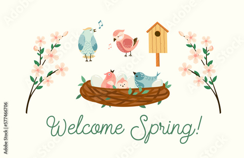 Fotobehang Welcome spring illustrations set