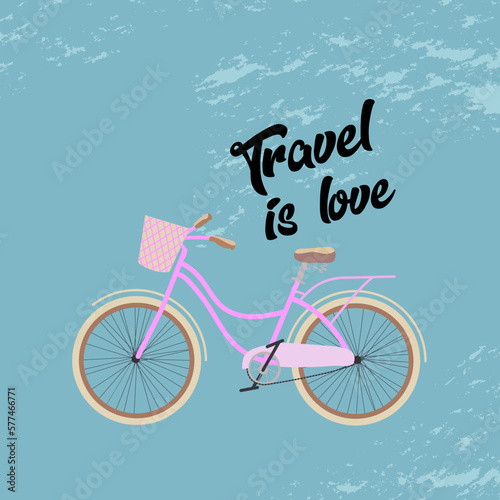 Trendy birthday card with cycling quote. Travel concept. Greeting card, web poster template.