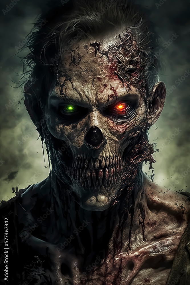 Menacing zombie illustration with glowing red eyes Menacing zombie illustration with glowing red eyes
