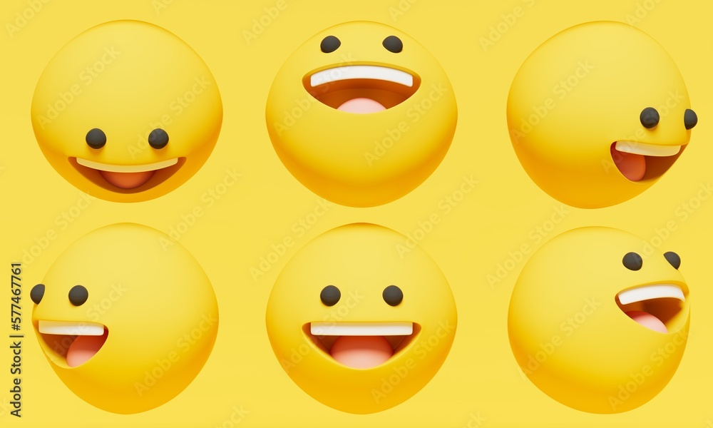 Fototapeta premium happy yellow emoticon, view from different angles use for technology, happiness and other themes, 3d illustration