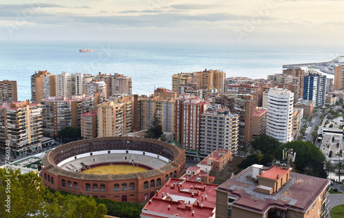 Malaga Bullring, view from Mirador de Gibralfaro, Spain.