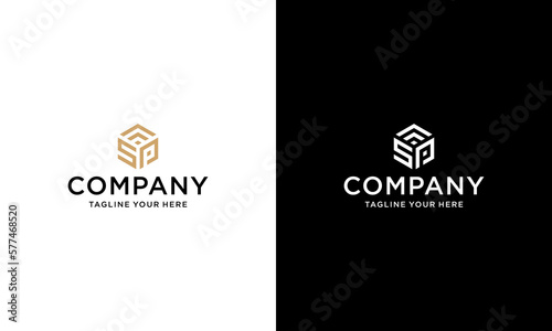 Hexagon Letter SP Monogram Logo Design Icon Template White and Black Background