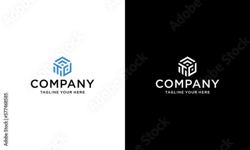 TD letter icon hexagon shape on a black and white background.