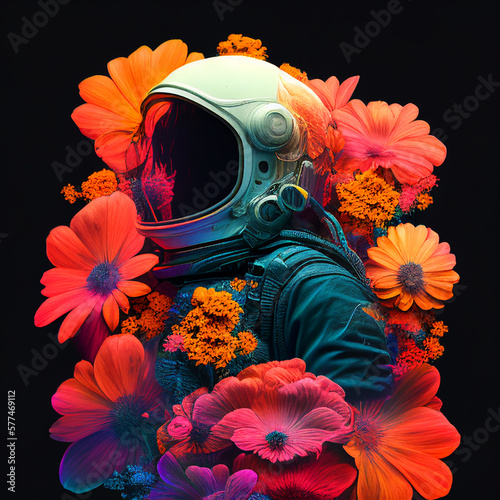 Casmonaut in space suit among bright colors..