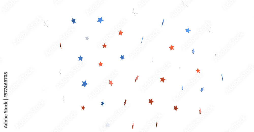 Festive background with confetti in the shape of stars in the color of the American flag.