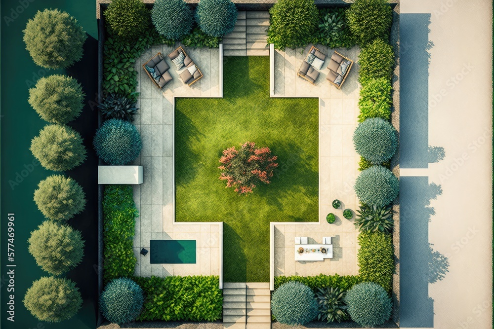 Aerial View Of A Square Garden Design Generative AI Stock Illustration Aerial View Of A Square Garden Design Generative AI Stock Illustration