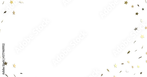 Stars - Banner with golden decoration. Festive border with falling glitter dust and stars.