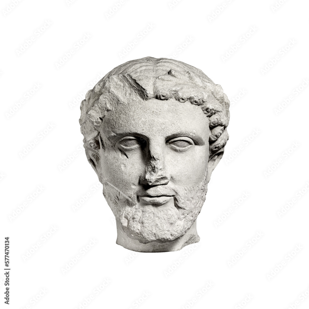 Antique greek philosopher head isolated front view Antique greek philosopher head isolated front view