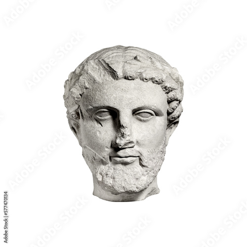Antique greek philosopher head isolated front view