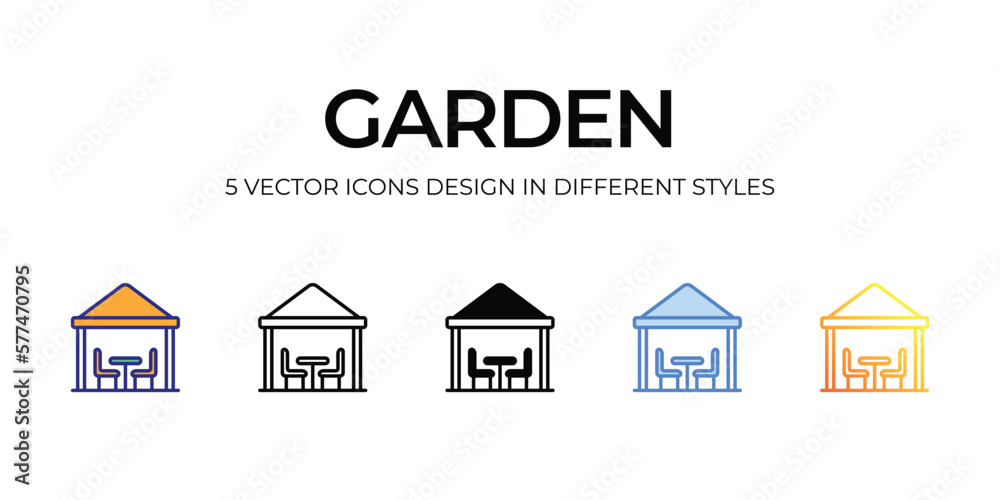 garden Icon Design in Five style with Editable Stroke. Line, Solid, Flat Line, Duo Tone Color, and Color Gradient Line. Suitable for Web Page, Mobile App, UI, UX and GUI design.