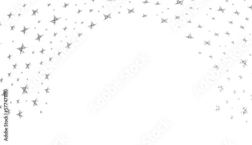 Banner with silver decoration. Festive border with falling glitter dust and stars.