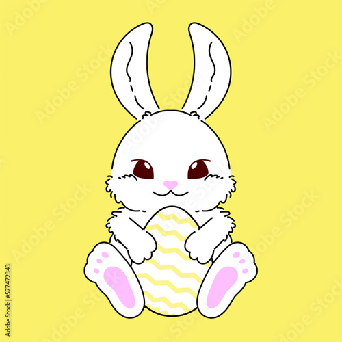 cute white rabbit hugging an Easter egg